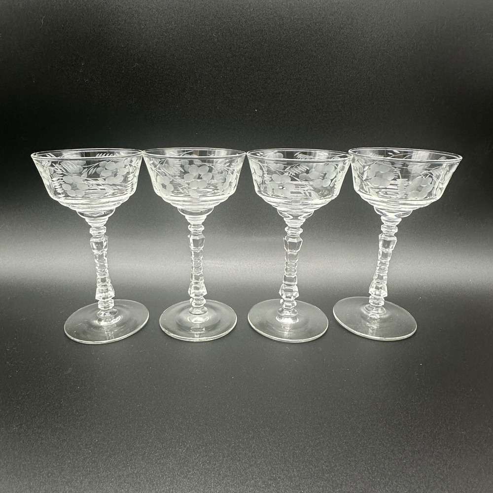 Libbey Rock Sharpe Halifax Etched Liquor Cocktail Martini Glass Set of 4 5.75in
